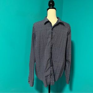 Calvin Klein Jeans L Navy & White Spotted Dress Shirt